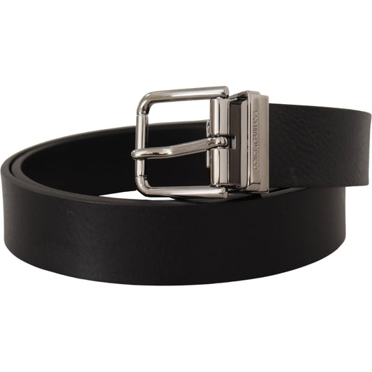 Dolce & Gabbana Elegant Black Leather Belt with Metal Buckle black-calf-leather-logo-engraved-metal-buckle-belt-1