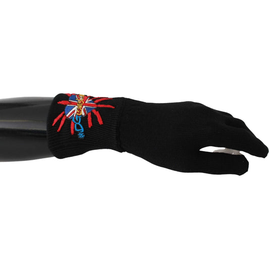 Dolce & Gabbana Elegant Black Virgin Wool Unisex Gloves black-dgloveslondon-embroidered-wool-gloves