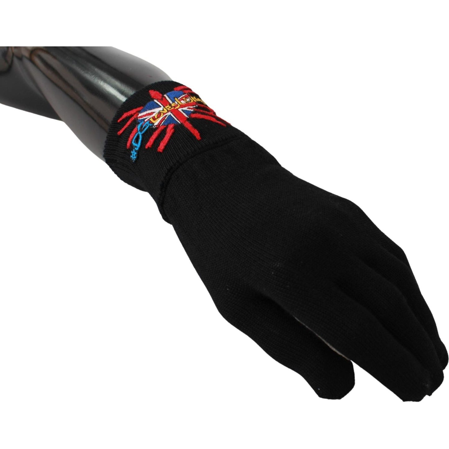 Dolce & Gabbana Elegant Black Virgin Wool Unisex Gloves black-dgloveslondon-embroidered-wool-gloves IMG_6680-scaled-ff03fe90-15d.jpg