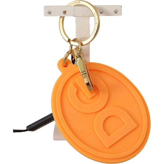 Dolce & Gabbana Stunning Orange Gold Keychain & Bag Charm orange-rubber-dg-logo-gold-brass-metal-keychain