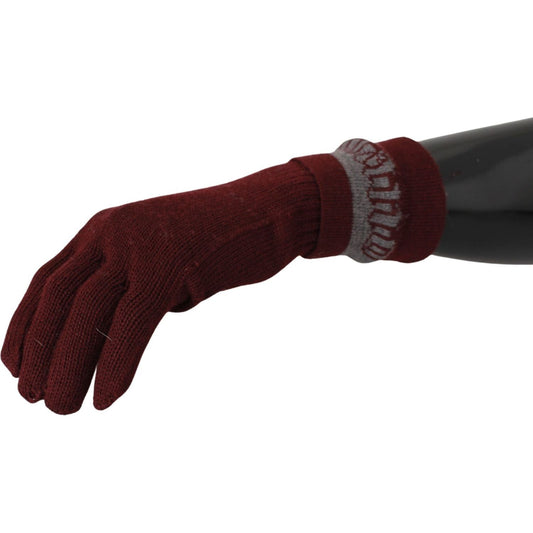 John Galliano Maroon Wool-Blend Designer Gloves maroon-elastic-wrist-length-mitten-designer-logo-gloves IMG_6693-scaled-fb0b8614-0a4.jpg