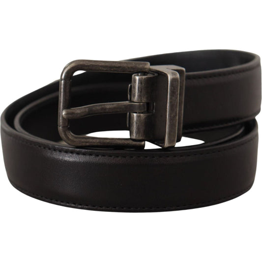 Dolce & Gabbana Elegant Black Leather Belt with Metal Buckle black-calf-leather-logo-metal-buckle-belt