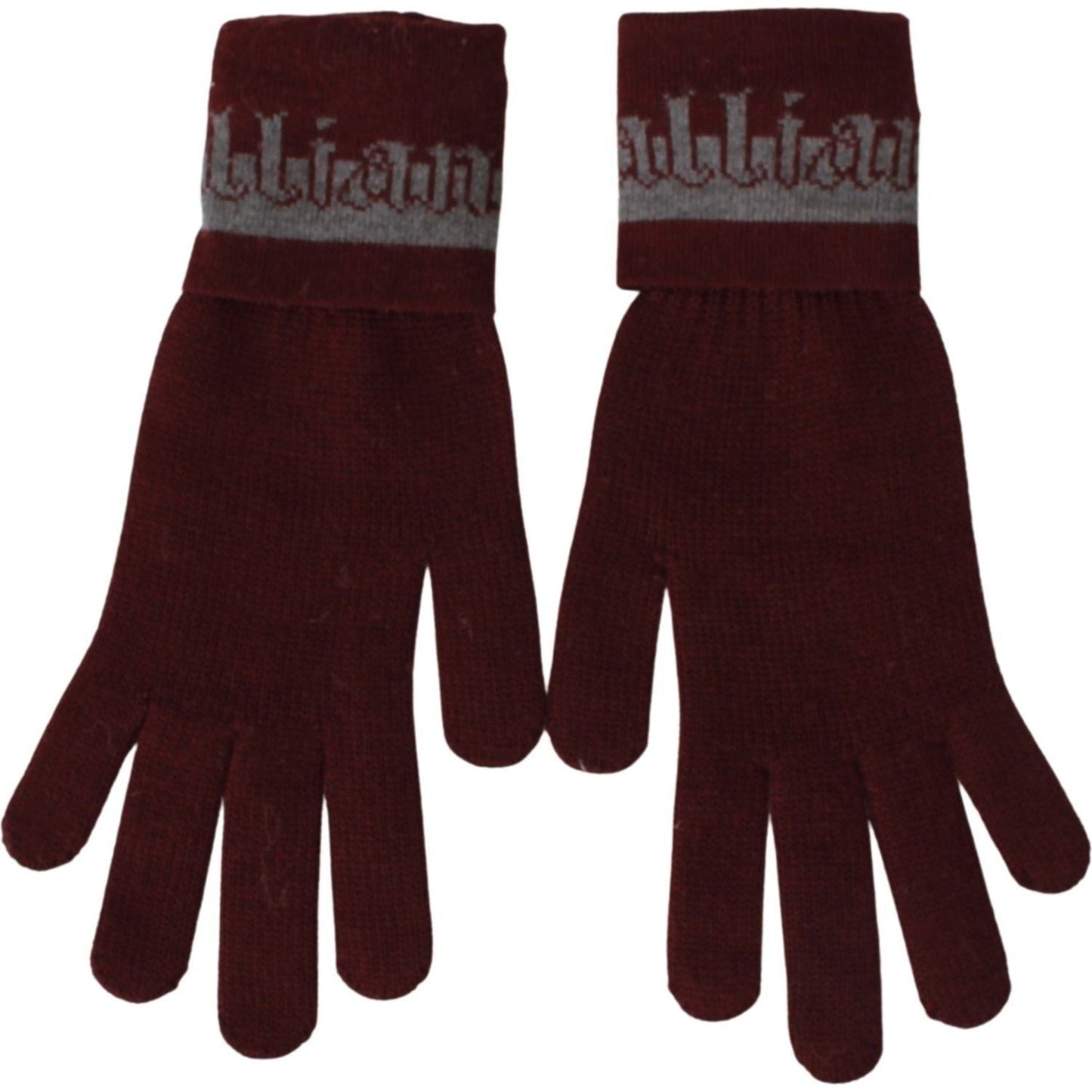 John Galliano Maroon Wool-Blend Designer Gloves maroon-elastic-wrist-length-mitten-designer-logo-gloves IMG_6696-80de6ec9-957.jpg
