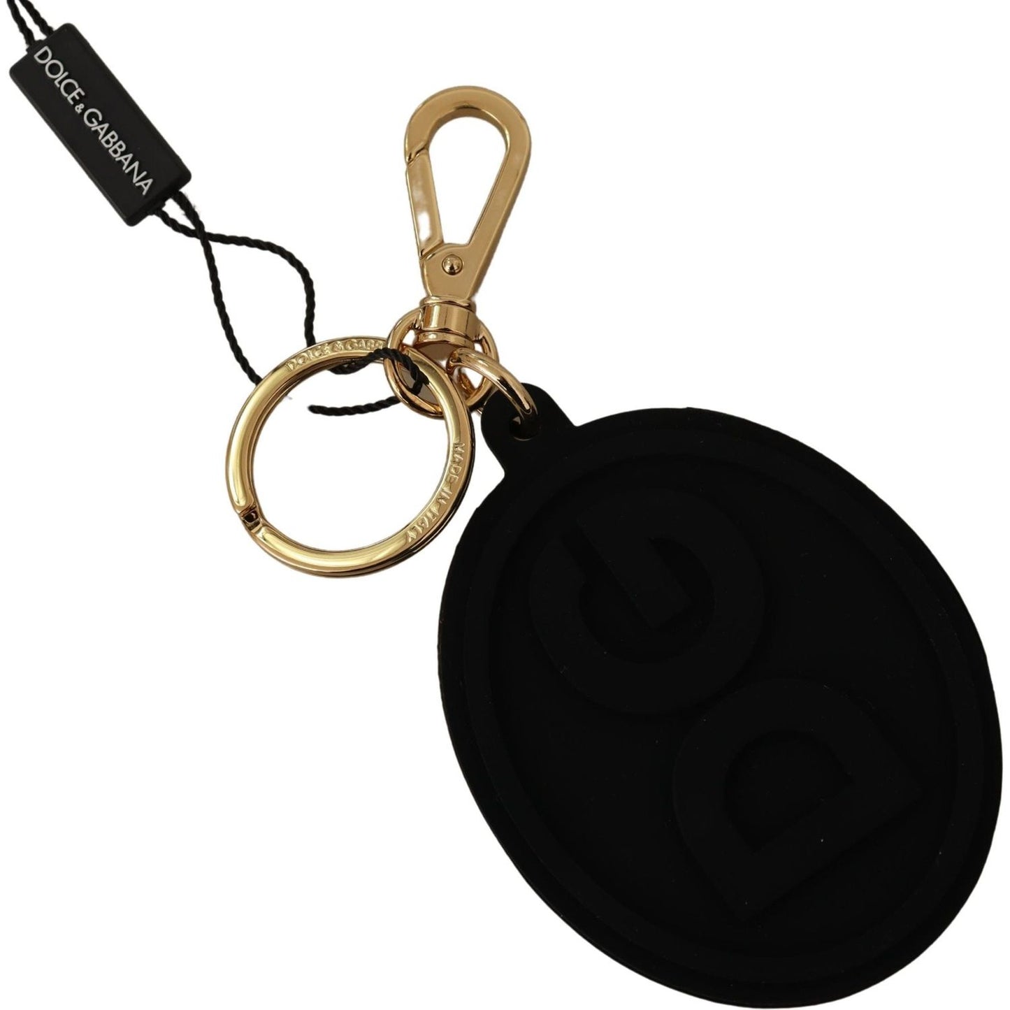 Dolce & Gabbana Elegant Black and Gold Keychain Accessory black-rubber-dg-logo-gold-brass-metal-keyring-keychain