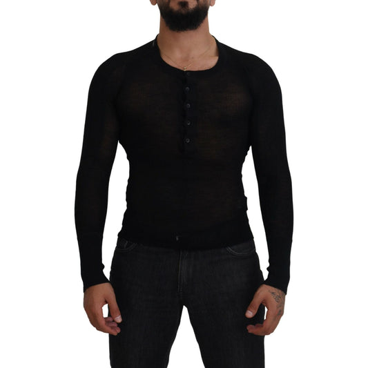 Dolce & Gabbana Elegant Black Cashmere Pullover Sweater black-cashmere-button-pullover-sweater
