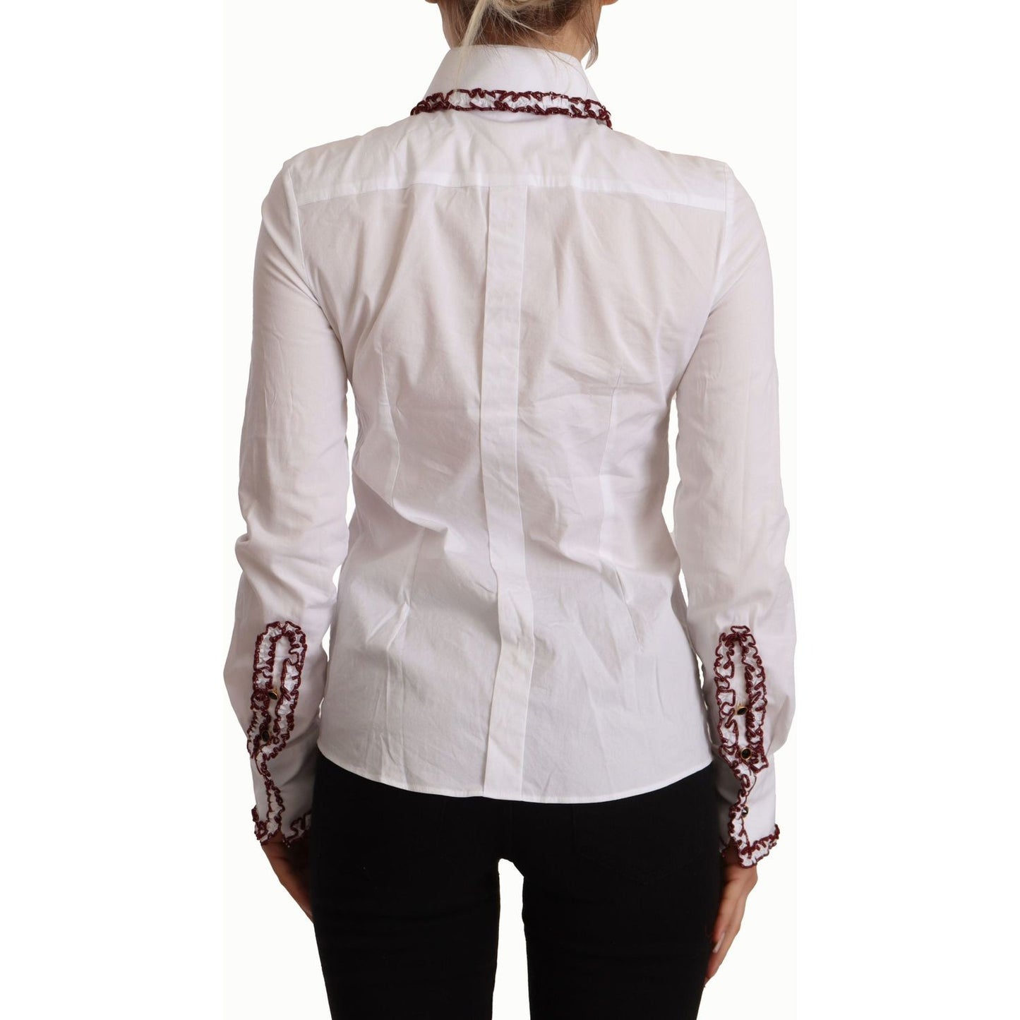 Dolce & Gabbana Elegant White Cotton Long Sleeve Polo Top white-cotton-lace-long-sleeves-ruffle-collar-top-shirt