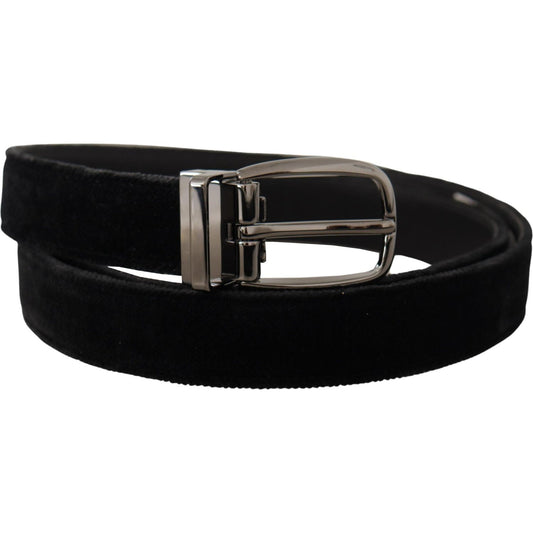 Dolce & Gabbana Elegant Black Velvet Designer Belt black-velvet-classic-logo-engraved-metal-belt