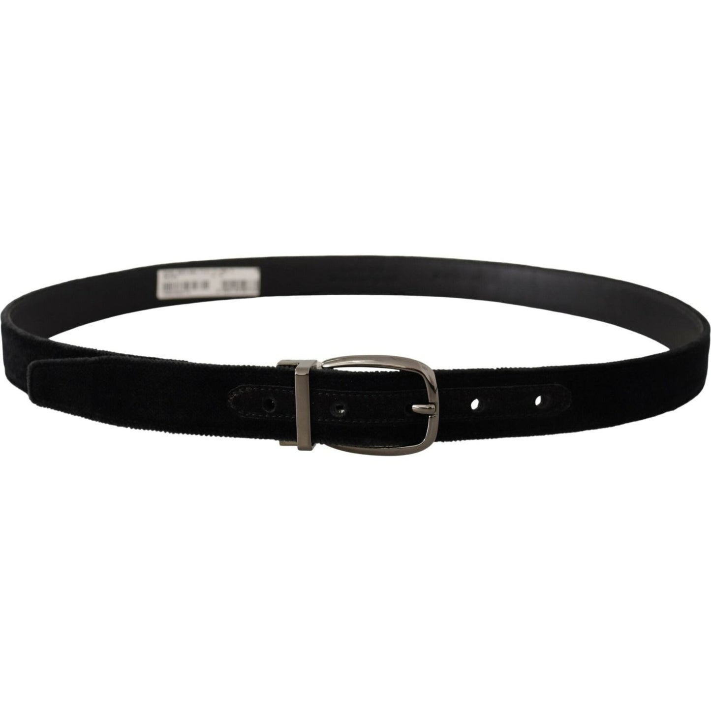 Dolce & Gabbana Elegant Black Velvet Designer Belt black-velvet-classic-logo-engraved-metal-belt