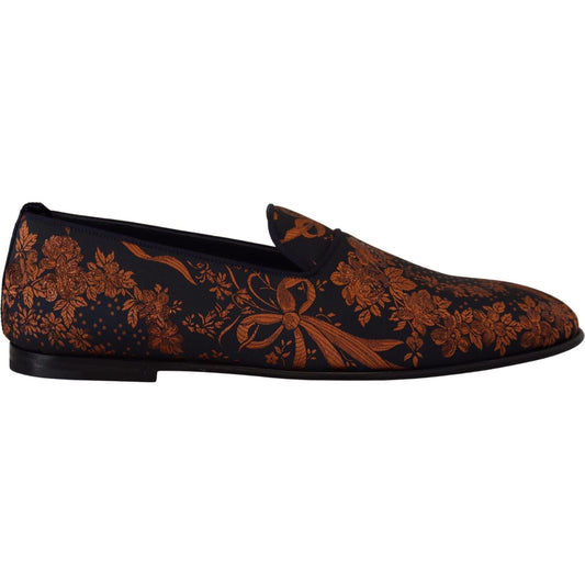 Dolce & Gabbana Elegant Floral Slip-On Loafers blue-rust-floral-slippers-loafers-shoes