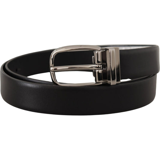 Dolce & Gabbana Elegant Leather Belt with Metal Buckle black-leather-silver-metal-chrome-logo-buckle-belt