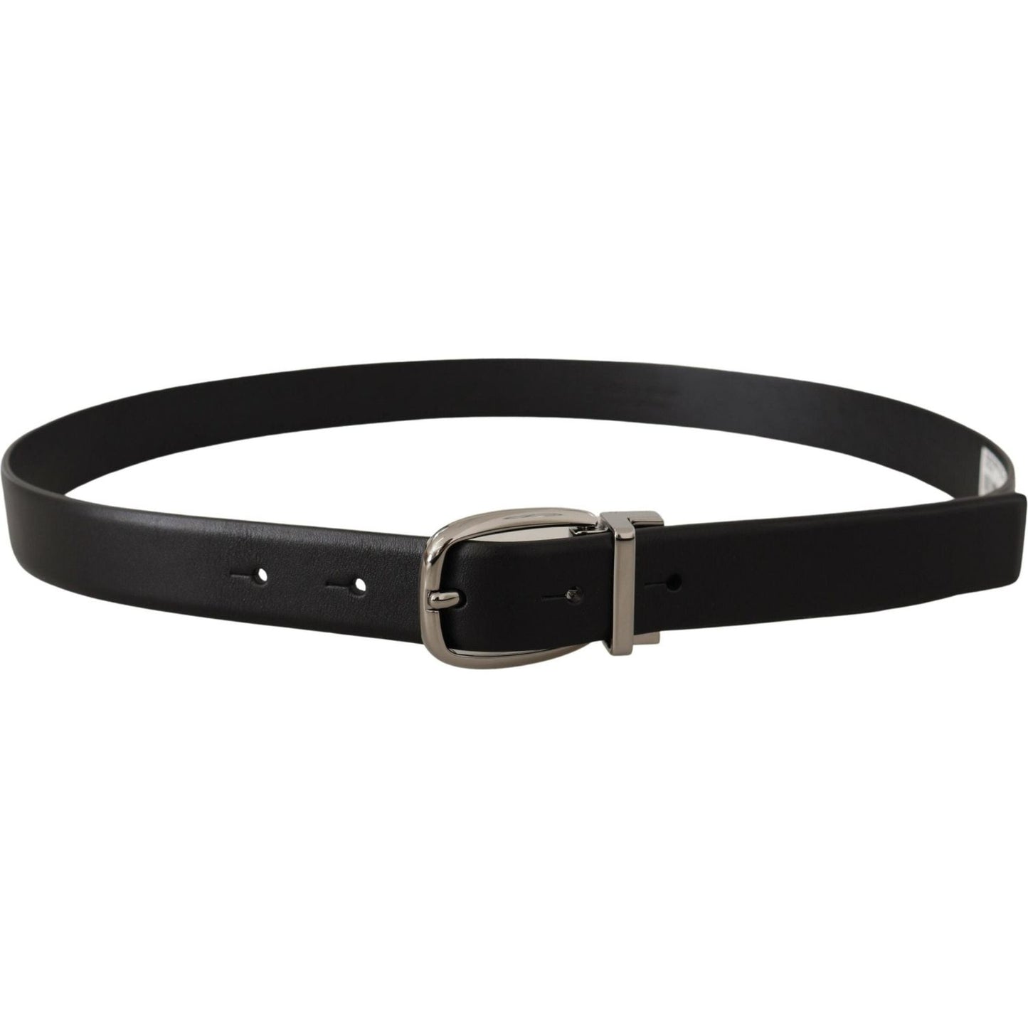Dolce & Gabbana Elegant Leather Belt with Metal Buckle black-leather-silver-metal-chrome-logo-buckle-belt
