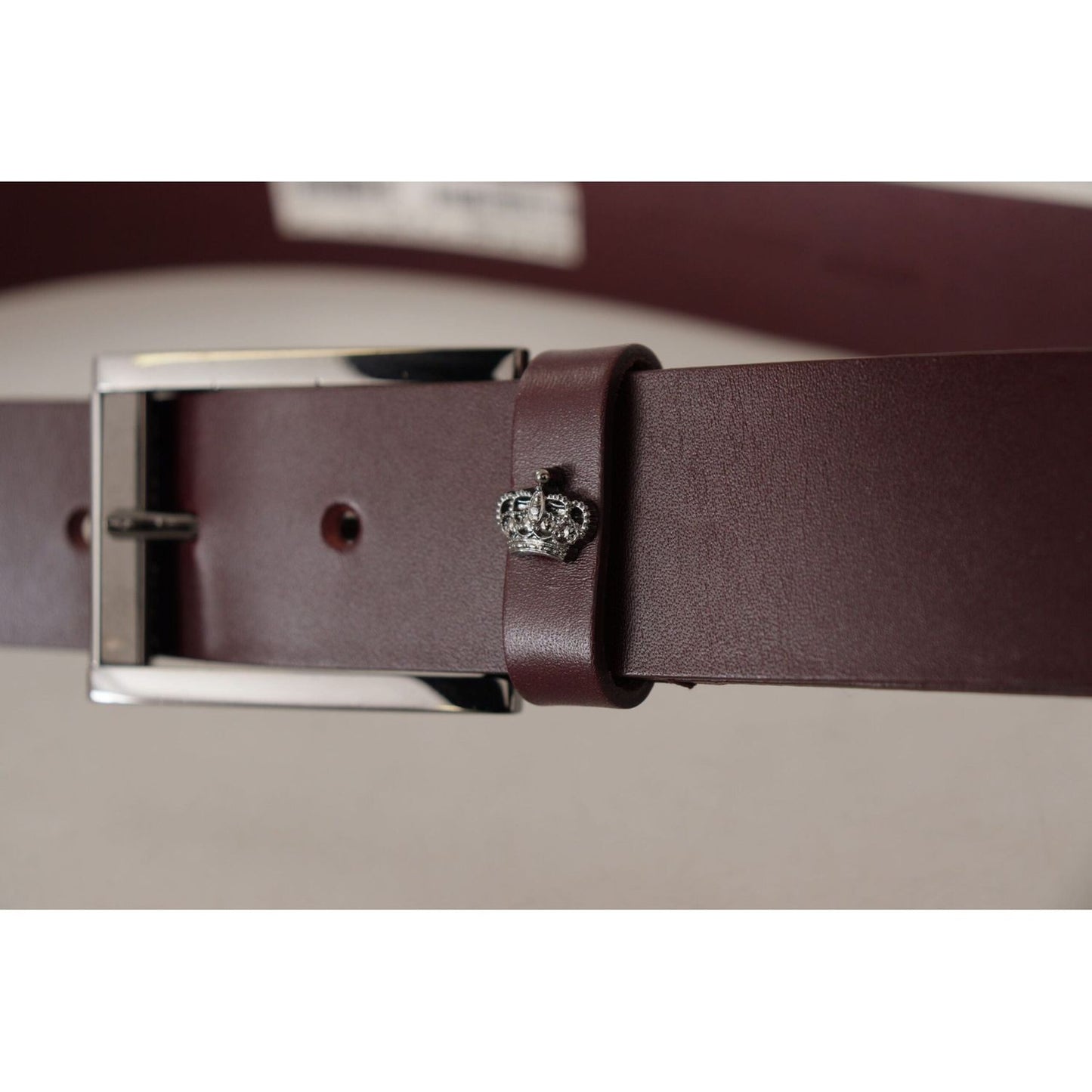 Dolce & Gabbana Elegant Brown Leather Designer Belt brown-leather-silver-metal-crown-buckle-belt