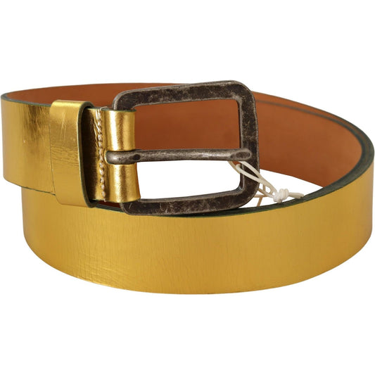 John Galliano Elegant Gold Genuine Leather Men's Belt MAN BELTS gold-genuine-leather-rustic-silver-buckle-waist-belt-1