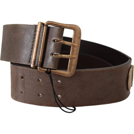 Ermanno Scervino Elegant Leather Fashion Belt in Rich Brown Belt brown-leather-wide-bronze-buckle-waist-belt