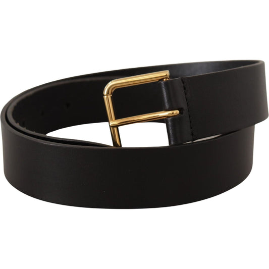 Dolce & Gabbana Elegant Black Leather Belt with Gold-Tone Buckle black-calf-leather-gold-tone-logo-metal-buckle-belt
