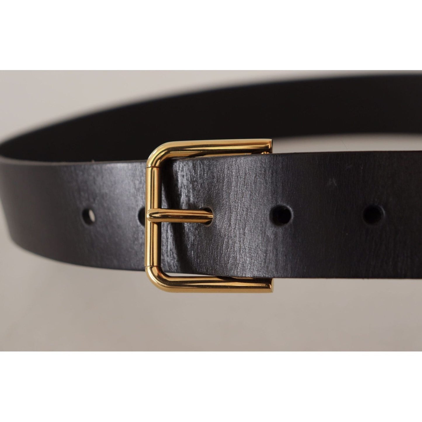 Dolce & Gabbana Elegant Black Leather Belt with Gold-Tone Buckle black-calf-leather-gold-tone-logo-metal-buckle-belt