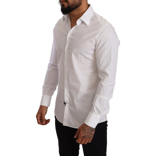 Dolce & Gabbana Elegant Slim Fit White Dress Shirt MAN TOPS AND SHIRTS white-cotton-stretch-formal-shirt-1 IMG_6868-scaled-d855a0ea-c91.jpg