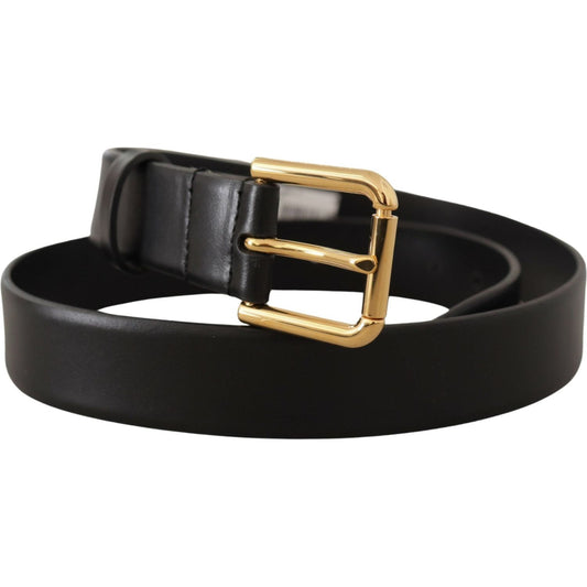 Dolce & Gabbana Elegant Leather Belt with Metal Buckle black-calf-leather-gold-metal-logo-buckle-brown