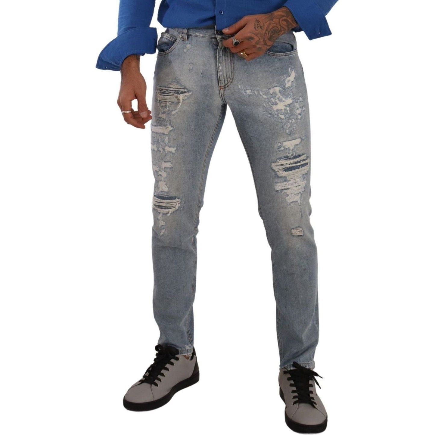 Dolce & Gabbana Elegant Light Blue Straight Denim Jeans light-blue-tattered-cotton-regular-denim-jeans
