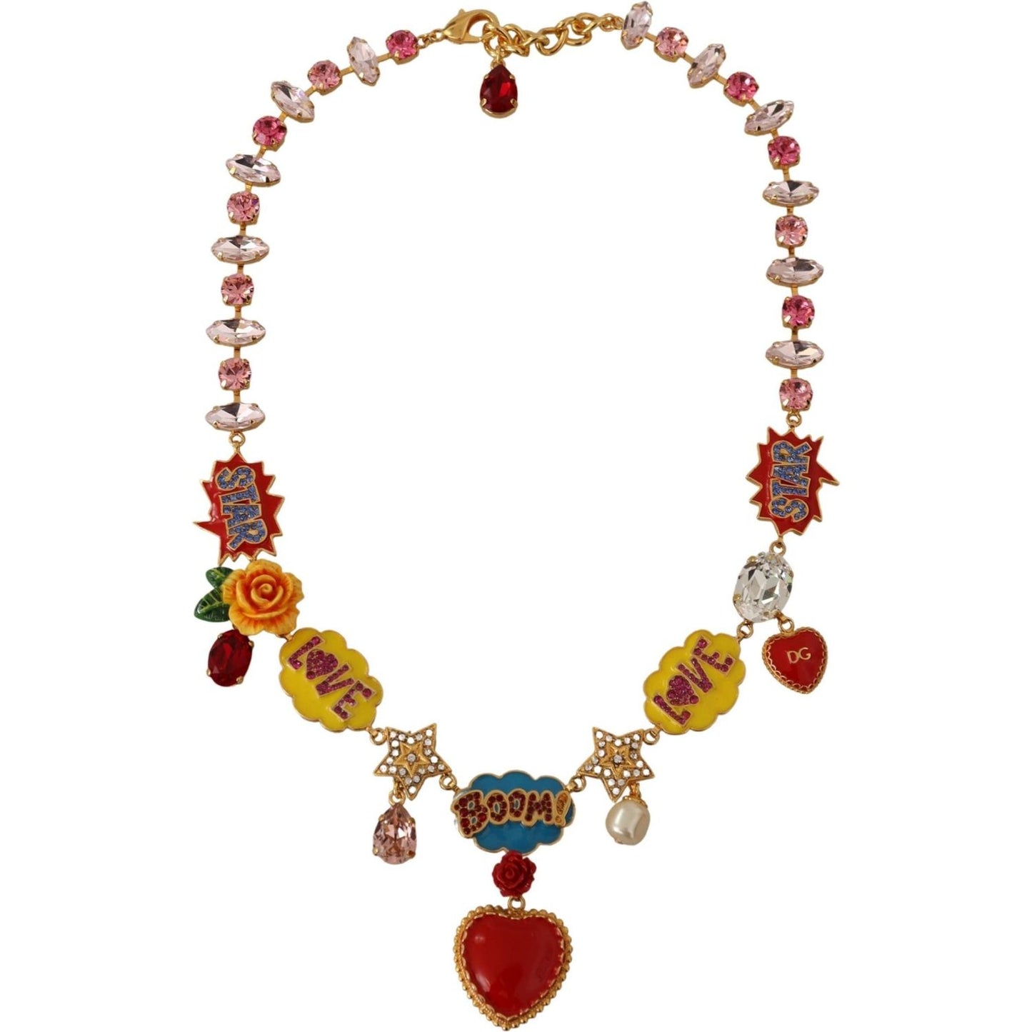 Dolce & Gabbana Chic Fumetti Cartoons Statement Necklace gold-cartoon-love-star-boom-crystals-chain-necklace-1