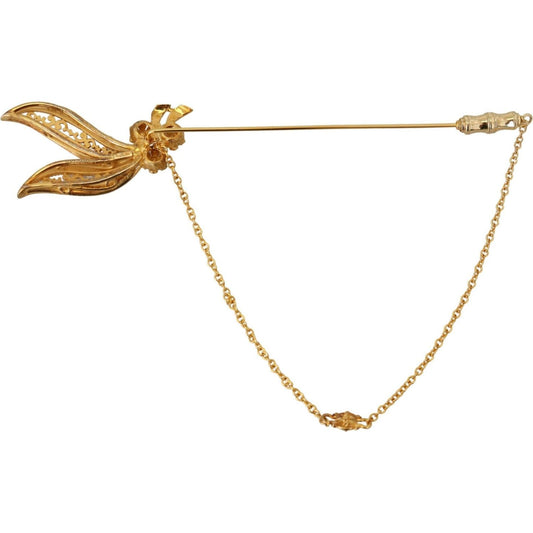 Dolce & Gabbana Elegant Gold-Toned Silver Brooch Pin gold-tone-925-sterling-silver-crystal-chain-pin-brooch-1