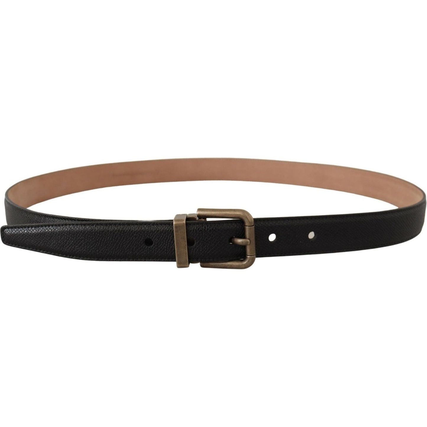 Dolce & Gabbana Elegant Black Leather Belt with Vintage Metal Buckle black-brown-backed-leather-brass-buckle-belt