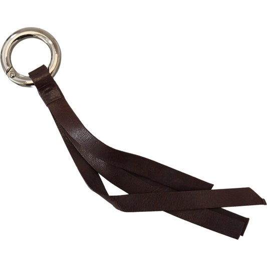 Costume National Chic Brown Leather Keychain with Brass Accents brown-leather-silver-tone-metal-keyring-keychain-1