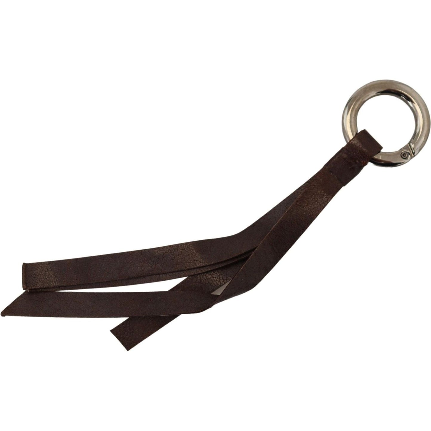 Costume National Chic Brown Leather Keychain with Brass Accents brown-leather-silver-tone-metal-keyring-keychain-1 IMG_6900-1fc4290f-823.jpg