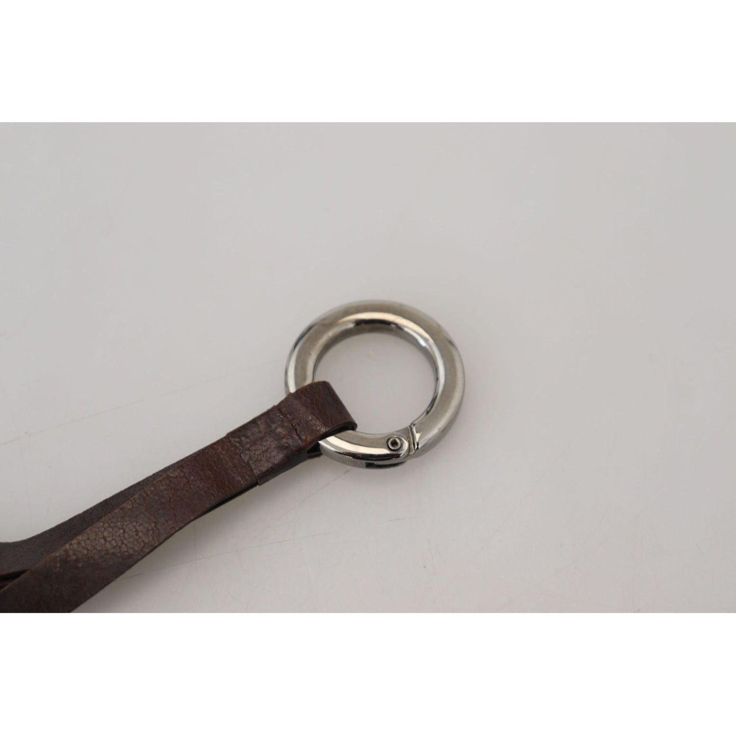 Costume National Chic Brown Leather Keychain with Brass Accents brown-leather-silver-tone-metal-keyring-keychain-1