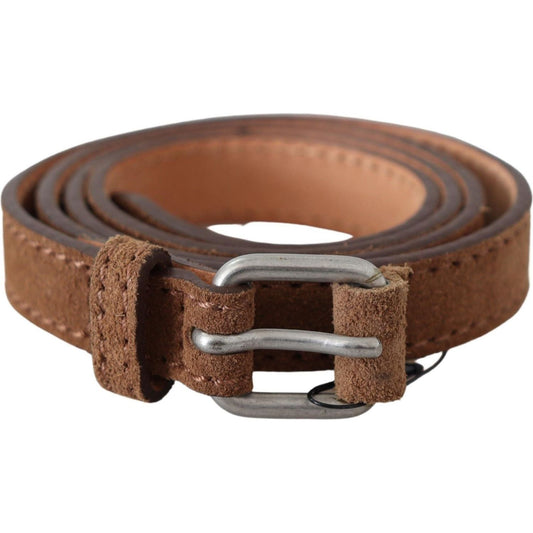 Ermanno Scervino Elegant Slim Leather Waist Belt in Brown Belt brown-leather-slim-silver-buckle-waist-belt IMG_6909-1-77fdec11-c73.jpg