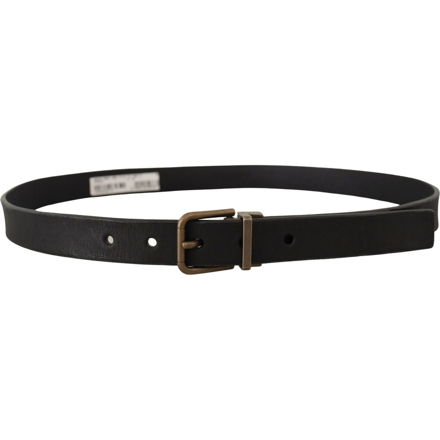 Dolce & Gabbana Elegant Black Leather Belt with Vintage Metal Buckle black-leather-brass-metal-grain-buckle-classic-belt