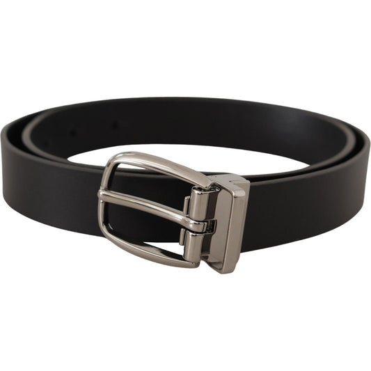 Dolce & Gabbana Elegant Black Leather Belt with Silver Tone Buckle black-classic-calf-leather-silver-metal-belt