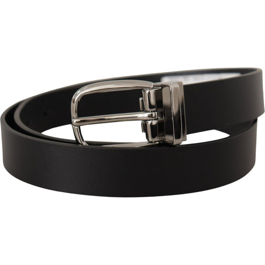 Dolce & Gabbana Elegant Black Leather Belt with Silver Tone Buckle black-classic-calf-leather-silver-metal-belt