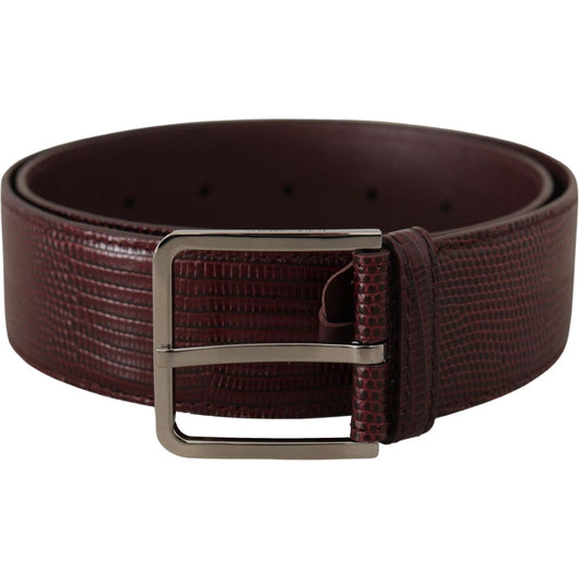 Dolce & Gabbana Elegant Maroon Leather Belt with Engraved Buckle maroon-calf-leather-wide-logo-engraved-buckle-belt