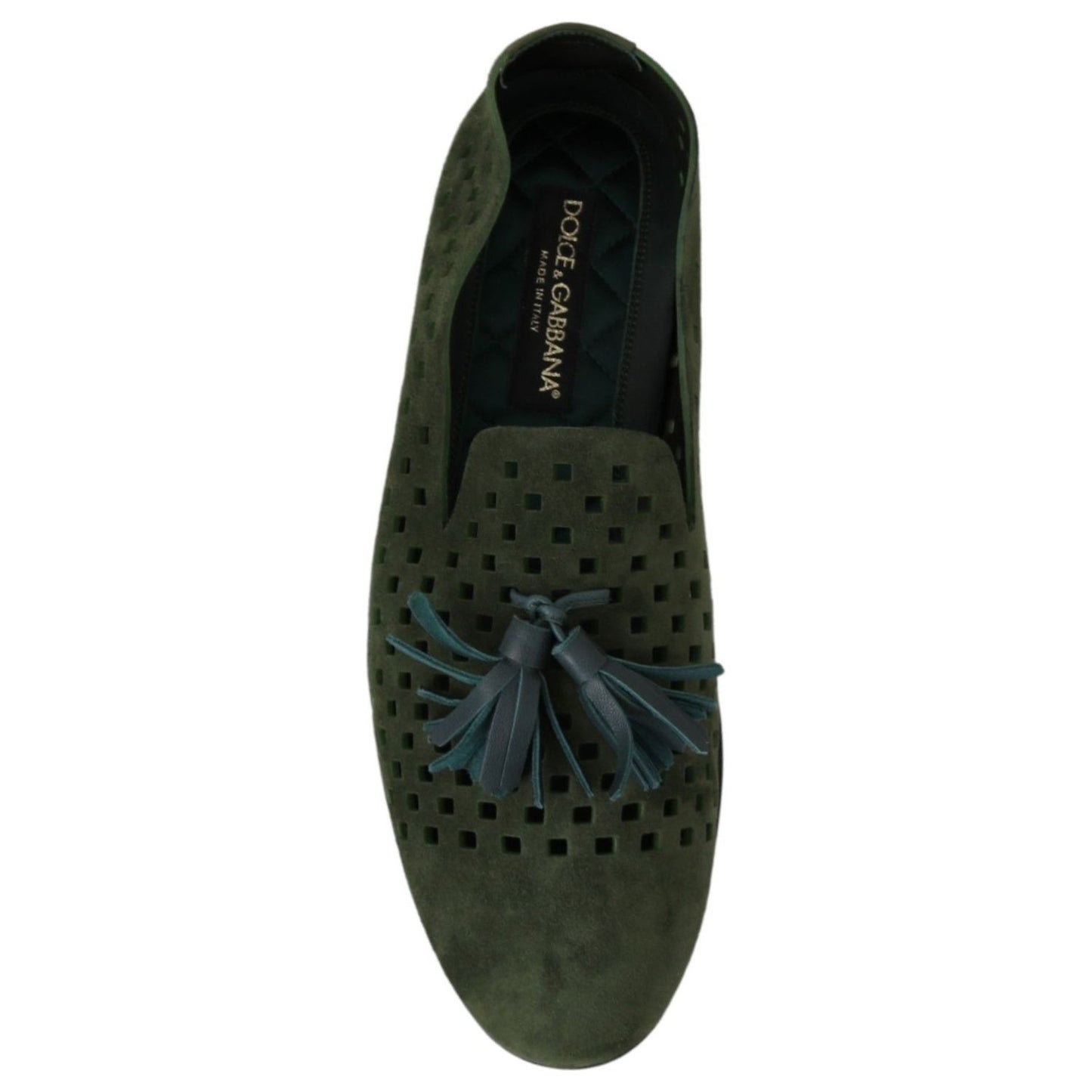 Dolce & Gabbana Elegant Green Suede Loafers for Men green-suede-breathable-slippers-loafers-shoes