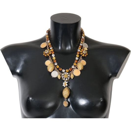 Dolce & Gabbana Elegant Gold-Plated Statement Necklace gold-brass-crystal-logo-pineapple-statement-necklace