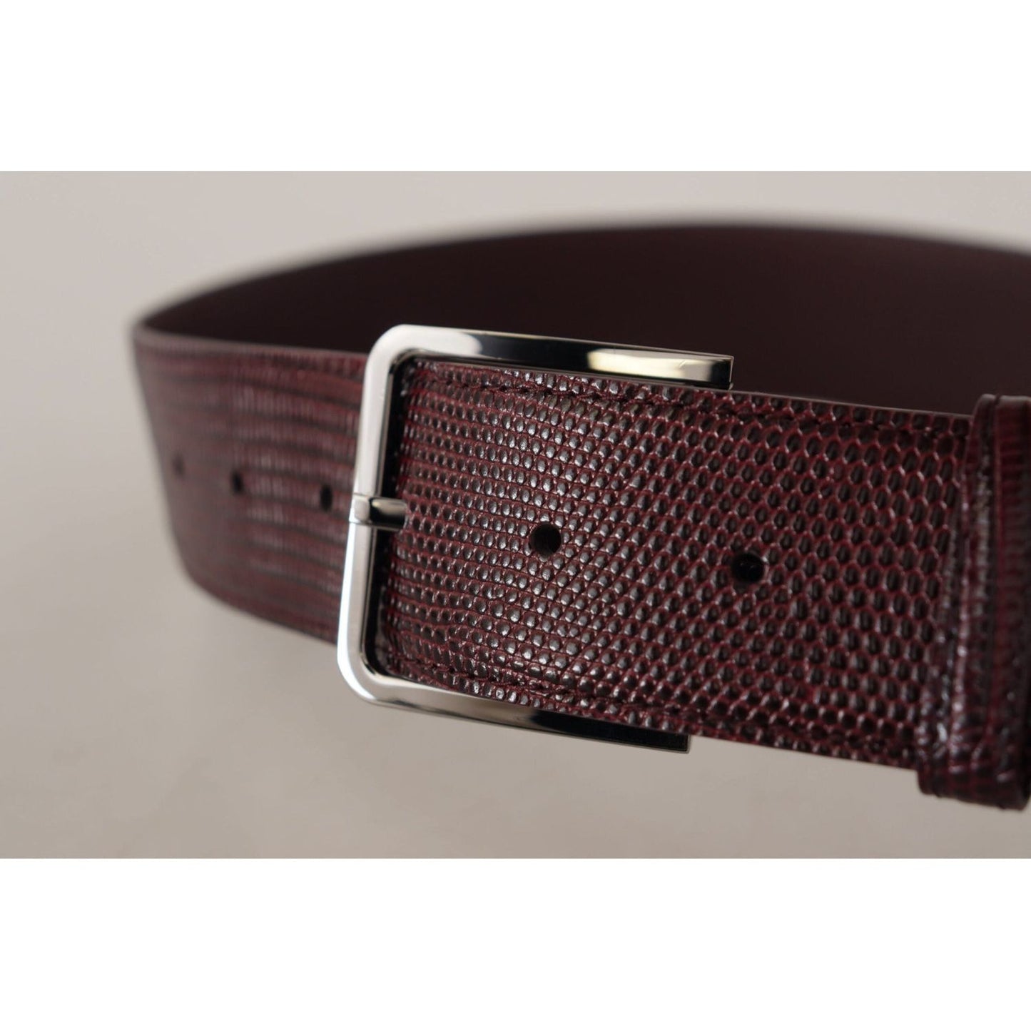 Dolce & Gabbana Elegant Maroon Leather Belt with Engraved Buckle maroon-calf-leather-wide-logo-engraved-buckle-belt