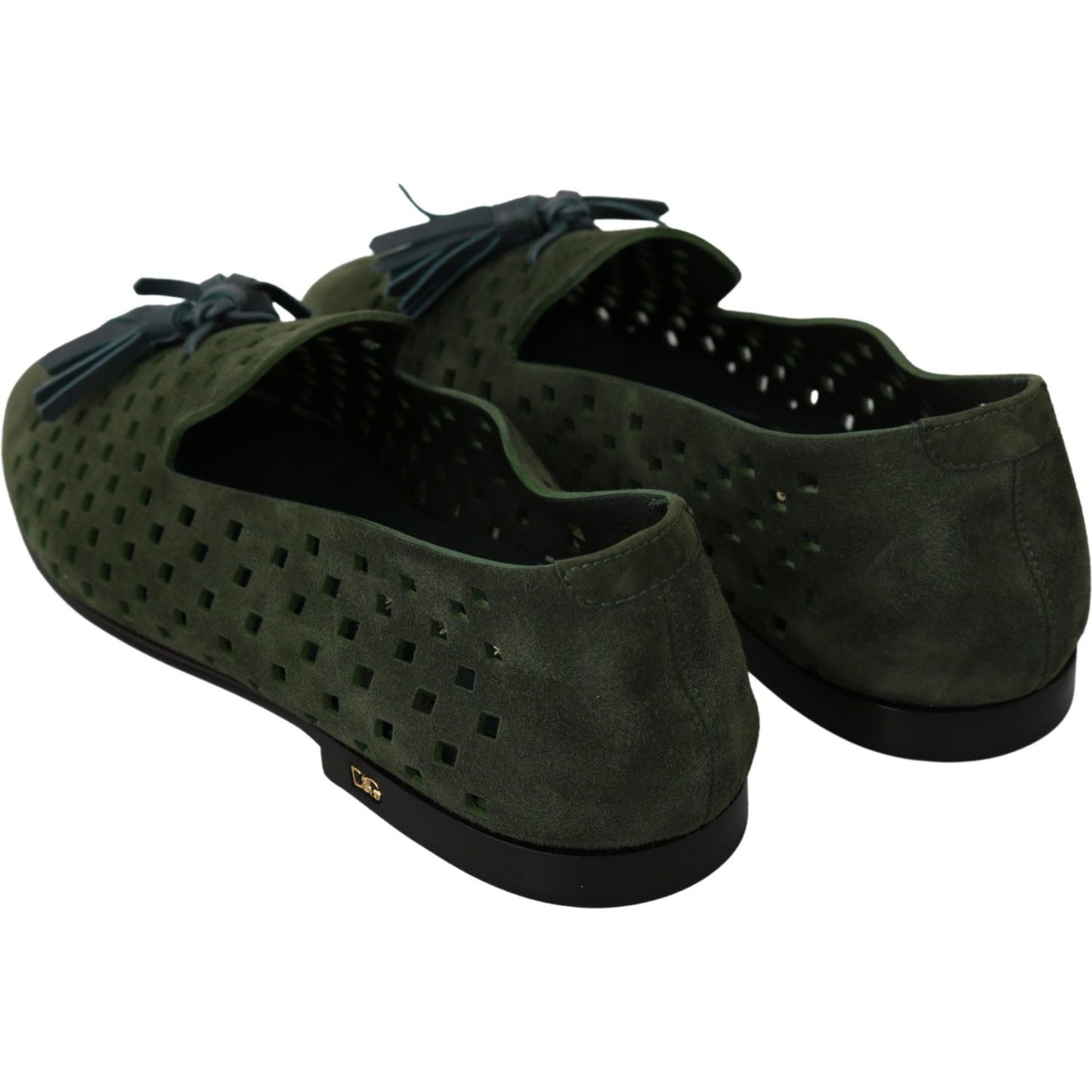 Dolce & Gabbana Elegant Green Suede Loafers for Men green-suede-breathable-slippers-loafers-shoes