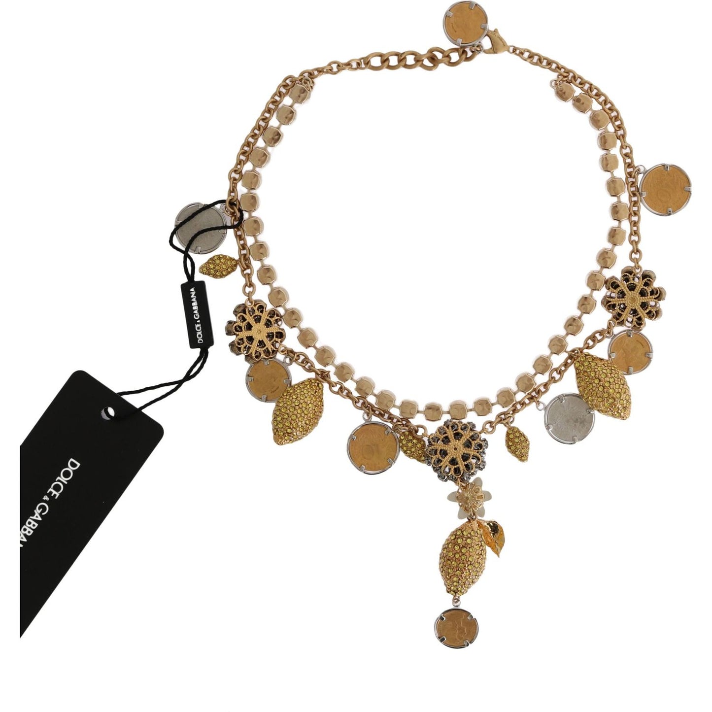 Dolce & Gabbana Elegant Gold-Plated Statement Necklace gold-brass-crystal-logo-pineapple-statement-necklace
