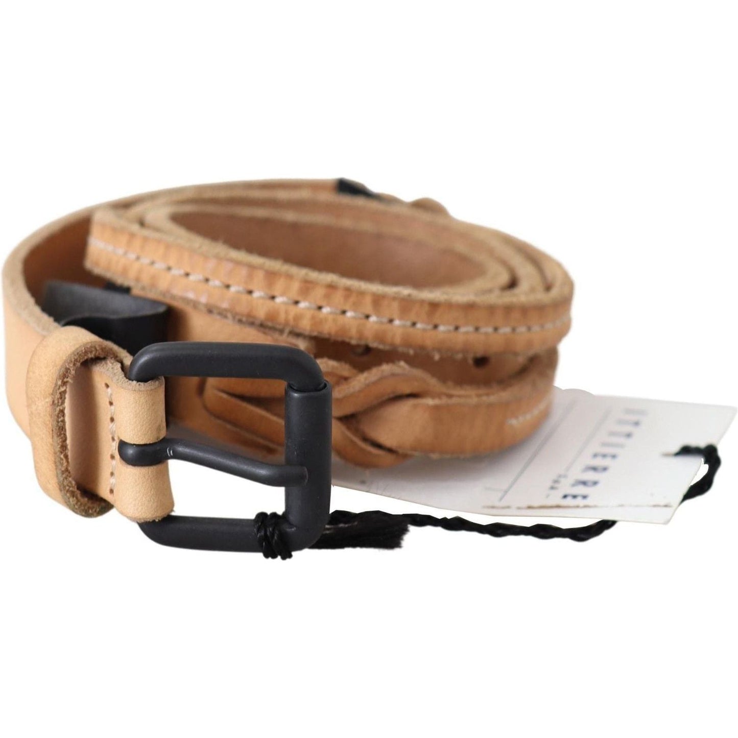 Scervino Street Elegant Brown Leather Fashion Belt Belt light-brown-slim-leather-black-logo-buckle-belt-belt