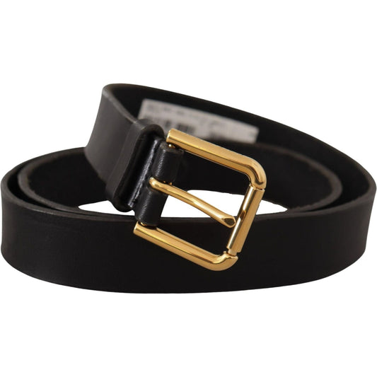 Dolce & Gabbana Sleek Black Leather Belt with Metal Buckle black-leather-gold-metal-logo-belt