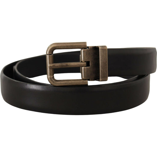 Dolce & Gabbana Elegant Black Calf Leather Belt black-calf-leather-brushed-brass-box-buckle-belt