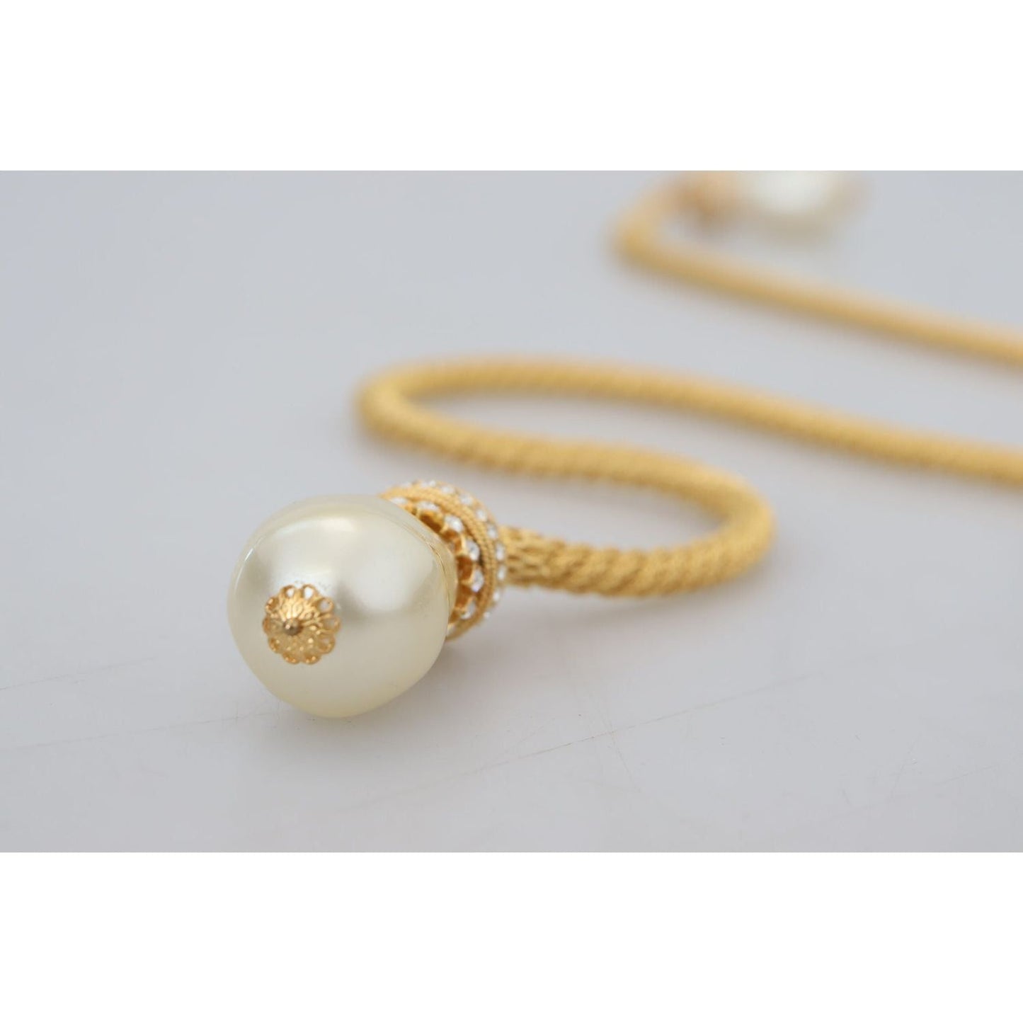 Dolce & Gabbana Elegant Gold Brass Pearl Statement Necklace gold-brass-sicily-crystal-robe-statement-necklace-1