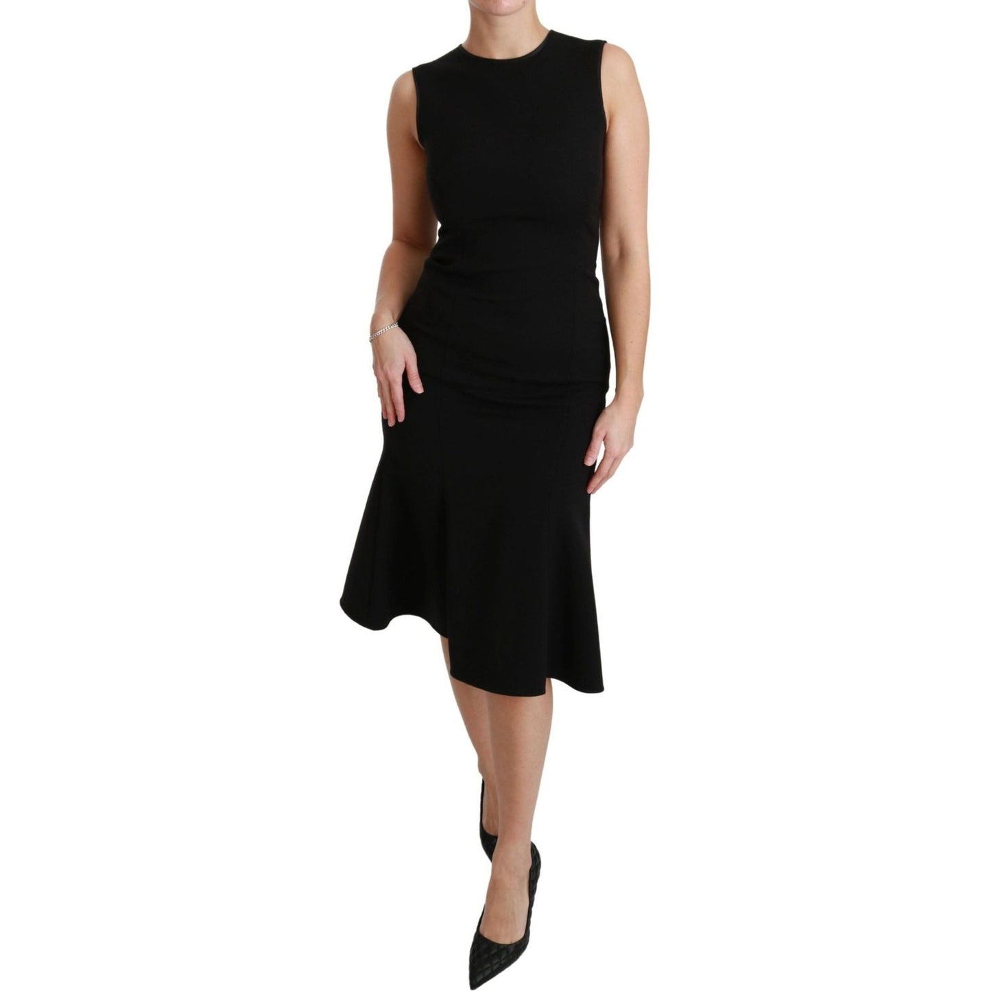Dolce & Gabbana Elegant Black Fit Flare Wool Blend Dress WOMAN DRESSES black-fit-flare-wool-stretch-sheath-dress IMG_6963-scaled-1cfafb79-2f3.jpg