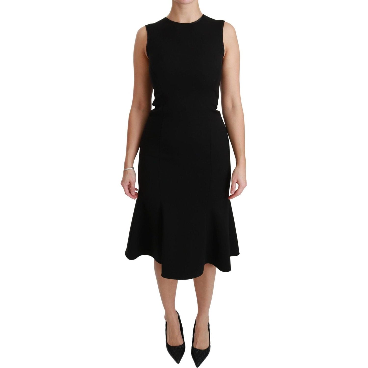 Dolce & Gabbana Elegant Black Fit Flare Wool Blend Dress WOMAN DRESSES black-fit-flare-wool-stretch-sheath-dress IMG_6964-scaled-45d733f8-0f0.jpg