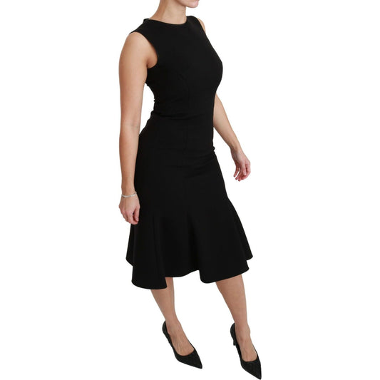 Dolce & Gabbana Elegant Black Fit Flare Wool Blend Dress WOMAN DRESSES black-fit-flare-wool-stretch-sheath-dress