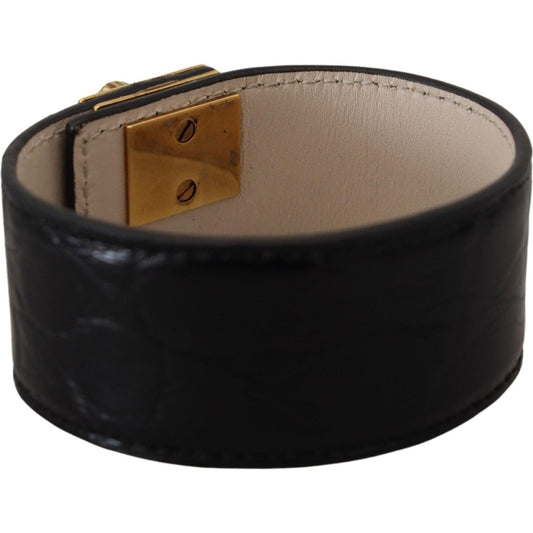 Dolce & Gabbana Elegant Black Leather Gold Detail Bracelet black-dauphine-leather-dg-heart-key-ring-bracelet