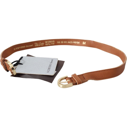 Scervino Street Elegant Brown Leather Double Buckle Belt Belt light-brown-leather-gold-double-buckle-waist-belt