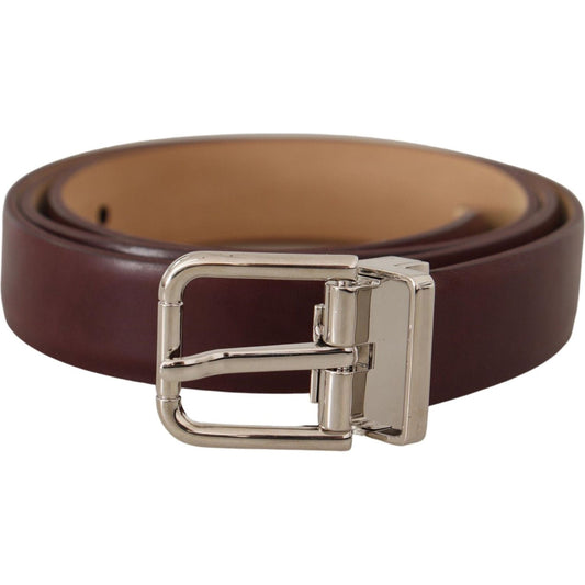 Dolce & Gabbana Elegant Leather Belt with Silver Tone Buckle dark-brown-calf-leather-silver-metal-buckle-belt