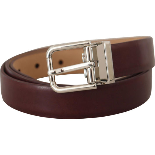 Dolce & Gabbana Elegant Leather Belt with Silver Tone Buckle dark-brown-calf-leather-silver-metal-buckle-belt